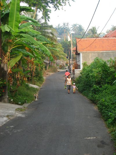 mom and son walking
